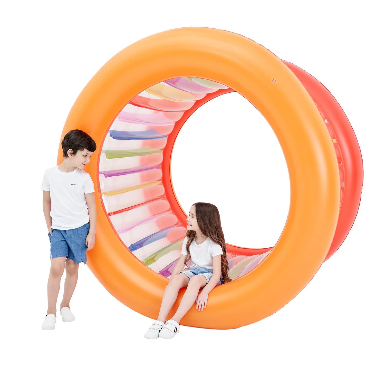 Tzsmat Tzsmat 73\" Diameter Inflatable Giant Colorful Rolling Wheel for Pool Outdoor Backyard Lawn