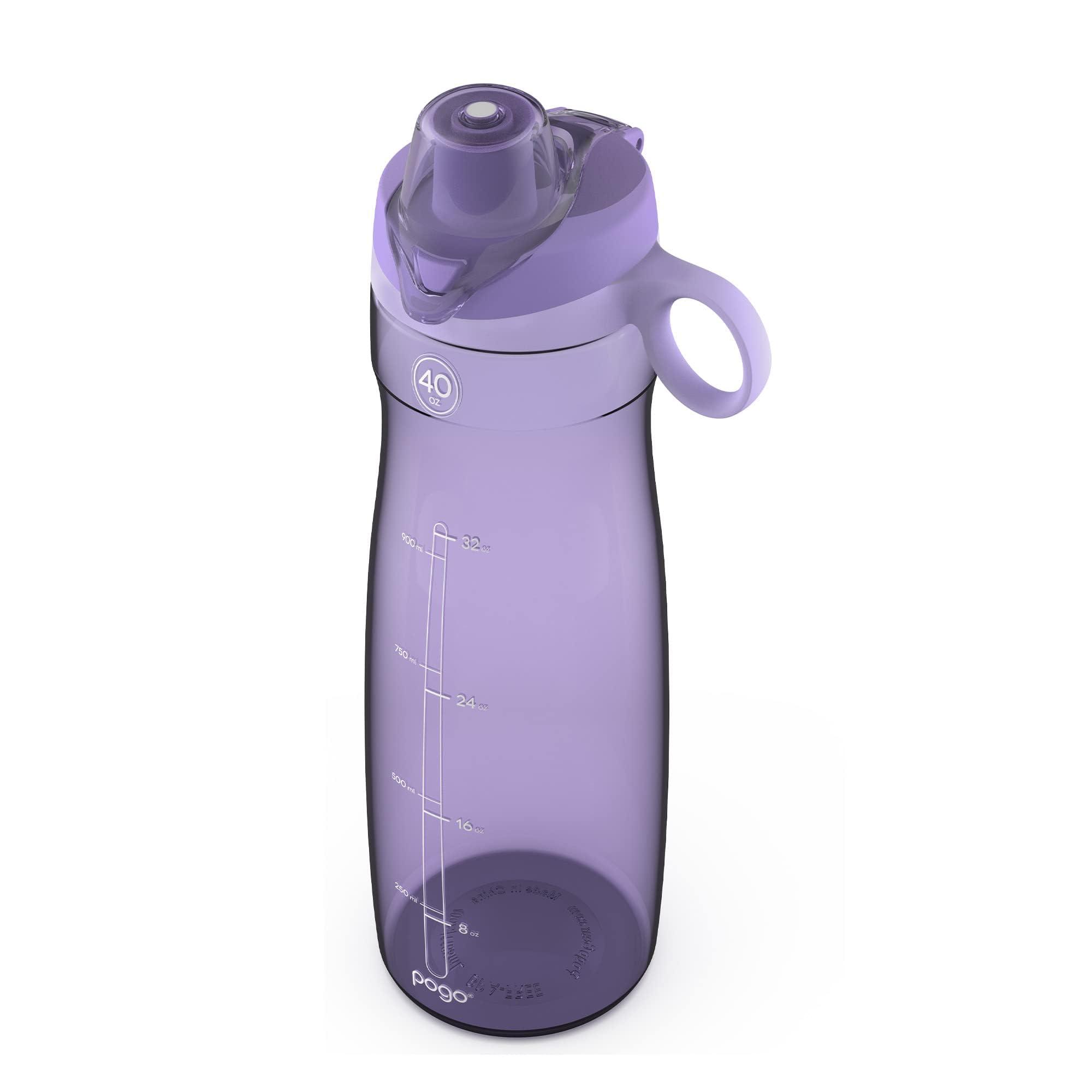 Pogo Pogo 40oz Plastic Water Bottle with Soft Straw Lid and Carry Handle, Reusable, BPA Free, Dishwasher Safe, Perfect for Travel, School, Outdoors, and Gym, Lilac
