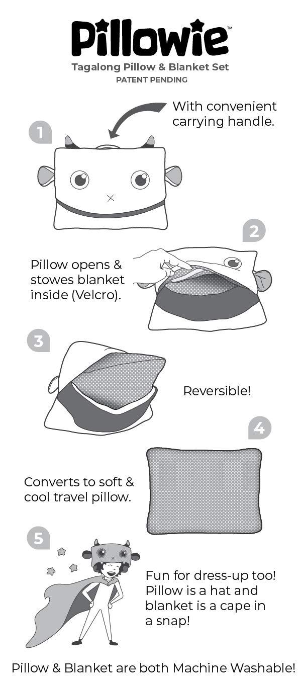 Pillowie Pillowie - Cute Travel Pillow and Blanket Set - Portable Comfort Item for Children - Moss