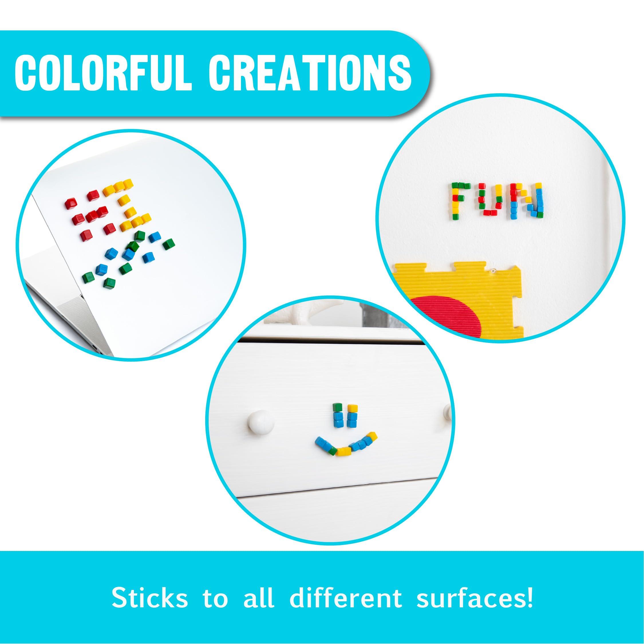 KOMARC GAMES KOMARC GAMES StickiKubes, Mini Stacking Cubes That Stick to Anything, Non Toxic Kid Safe Sticky Blocks, Creative Construction Toy - 125 Cubes, 4 Colors, Tub