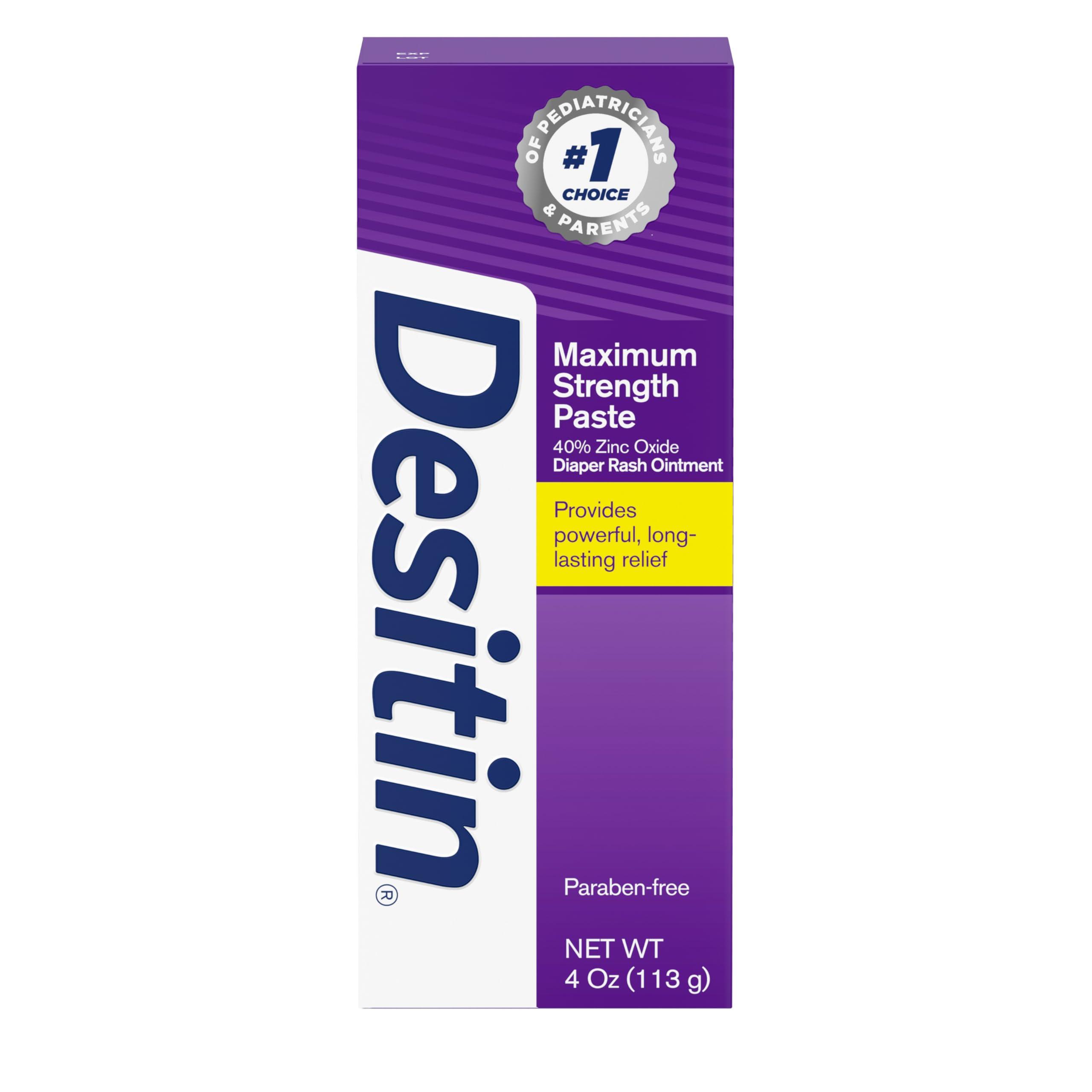 Desitin Desitin Maximum Strength Baby Diaper Rash Cream with 40% Zinc Oxide for Treatment, Relief & Prevention, Hypoallergenic, Phthalate- & Paraben-Free Paste, 4 oz