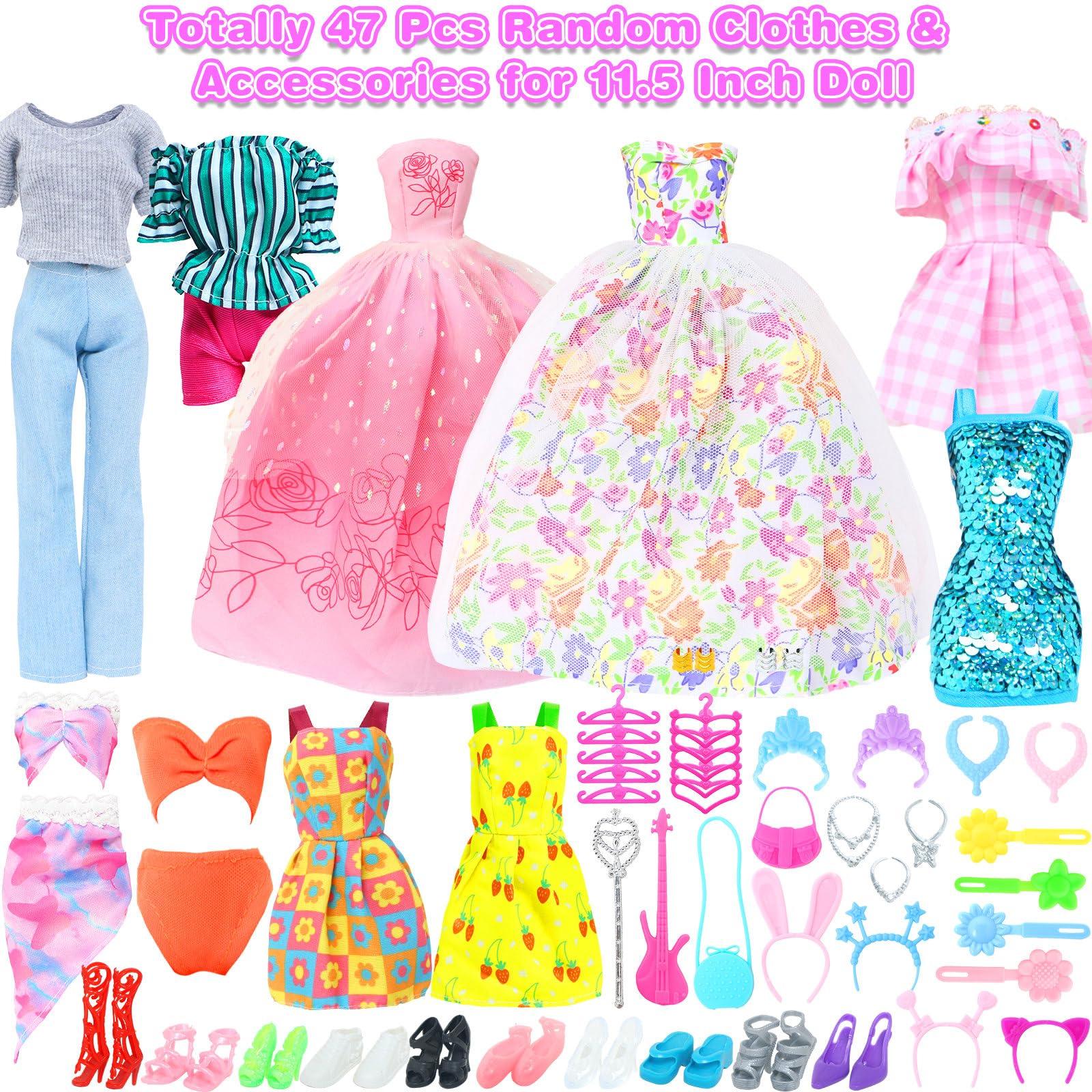 BJDBUS BJDBUS 50 Pcs Doll Clothes and Accessories, 2 Wedding Gowns 4 Fashion Dresses 2 Tops 2 Pants Outfits 2 Swimsuits Bikini 10 Shoes 10 Hangers 17 Doll Stuffers Accessories for 11.5 inch Girl Doll