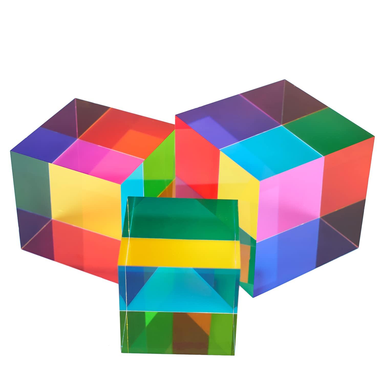 ZhuoChiMall ZhuoChiMall CMY Color Cube, 3.15 inch (80mm) Mixing Color Cube, Colorful Acrylic Prism for Home or Office Desktop Decoration, Science Learning Physic Toys Educational Gifts for Kids