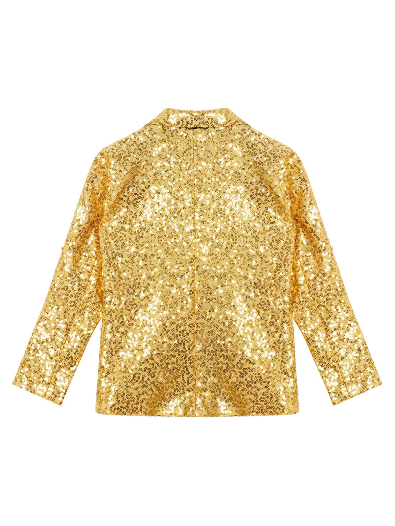 JEATHA JEATHA Kids Boys Shiny Sequins Wedding Pageant Blazer Coat Long Sleeves Jacket Modern Dance Costumes Gold 8