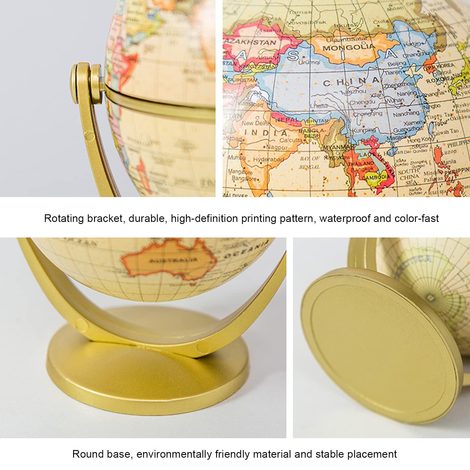 Serlium World Globe, Mini World Map Globe English Edition Desktop Rotating Earth with High Quality Plastic Materials for Geography Teaching for Kids Home Office Desktop Decoration