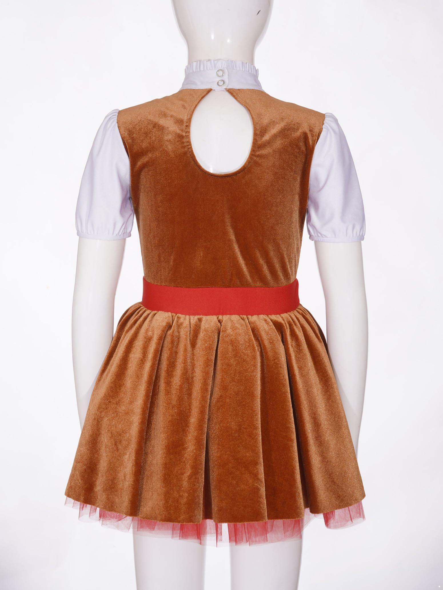Lorilida Lorilida Girls Christmas Gingerbread Man Tutu Dress Brown Velvet Ball Gown Fancy Dress Up Bodysuit Brown 6 Years