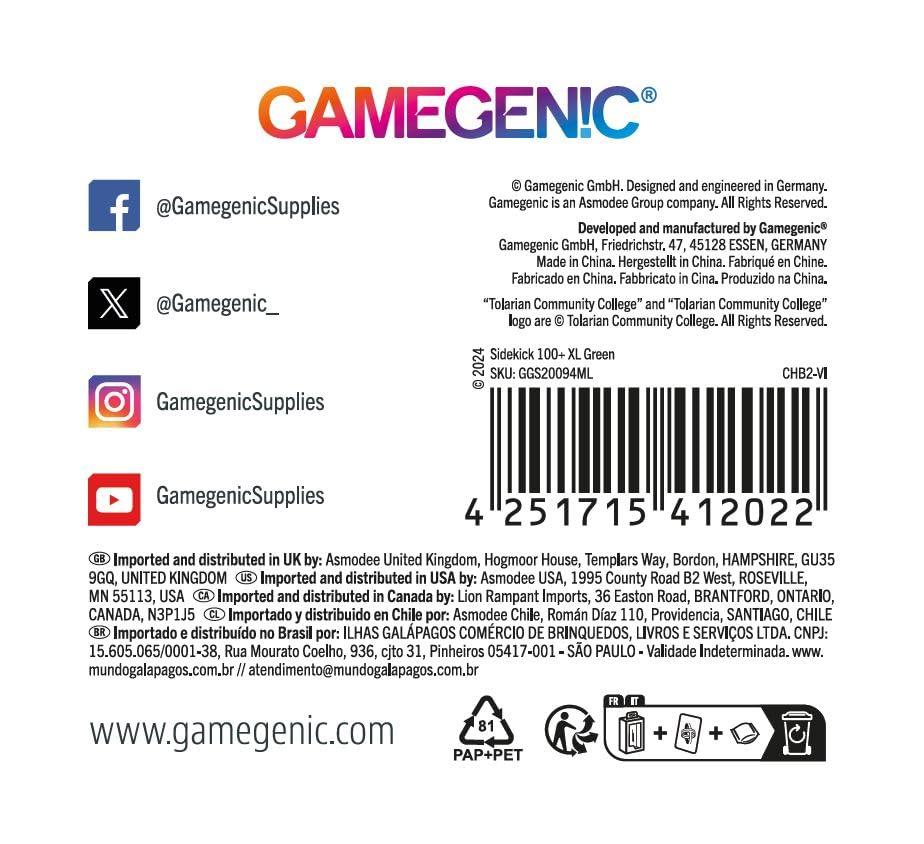 Gamegenic Sidekick 100+ XL Convertible Deck Box | Sideloading Card Storage with Removable Cover Clips Holds 100 Double-Sleeved Cards in Extra Thick Inner Sleeves Green Color Made by Gamegenic (GGS20094ML)