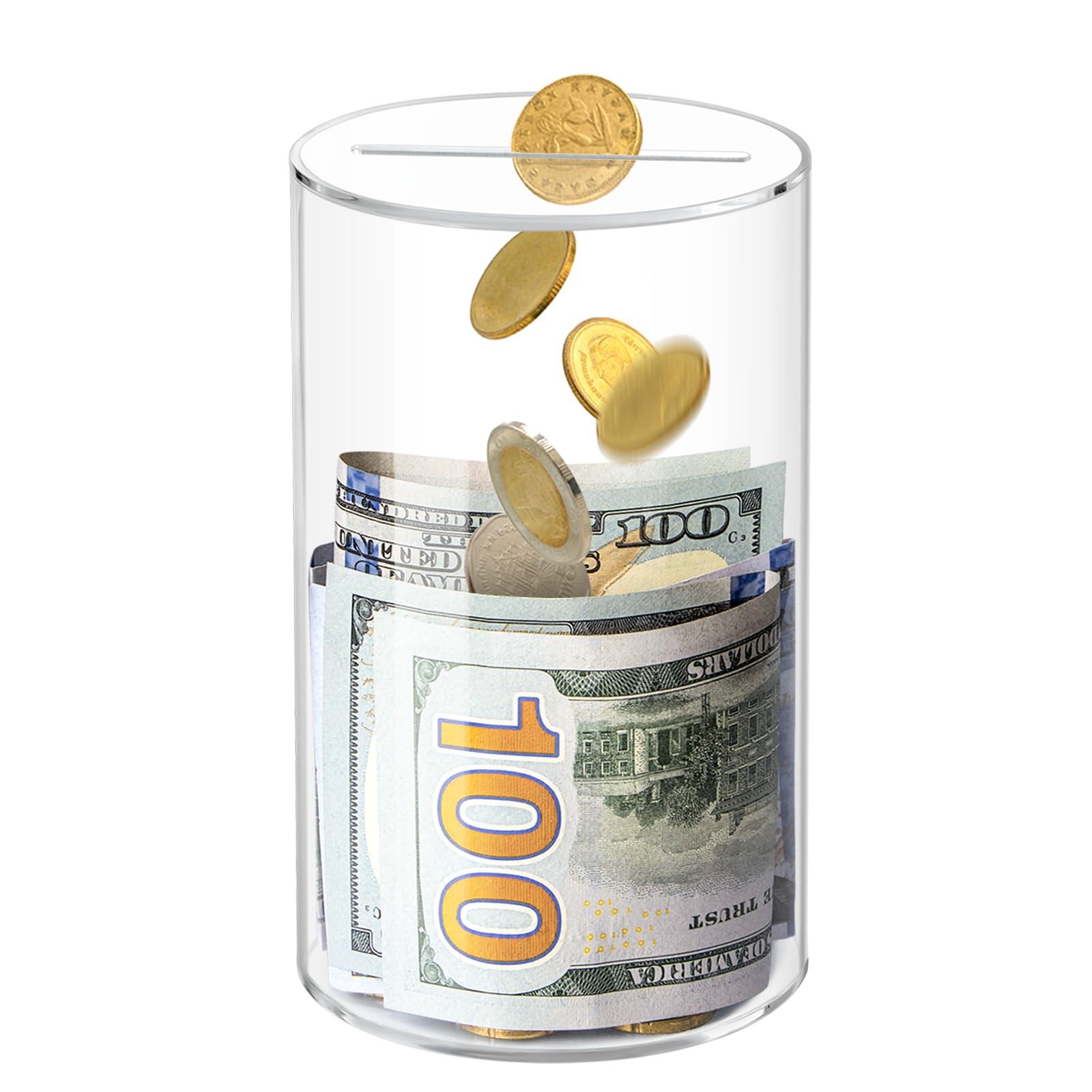Kypeeka Kypeeka Clear Acrylic Piggy Bank for Kids, Small Clear Money Saving Jar Must Break to Open, Unopenable Piggy Bank for Cash Coins (6\" H 3.5\" Diameter)