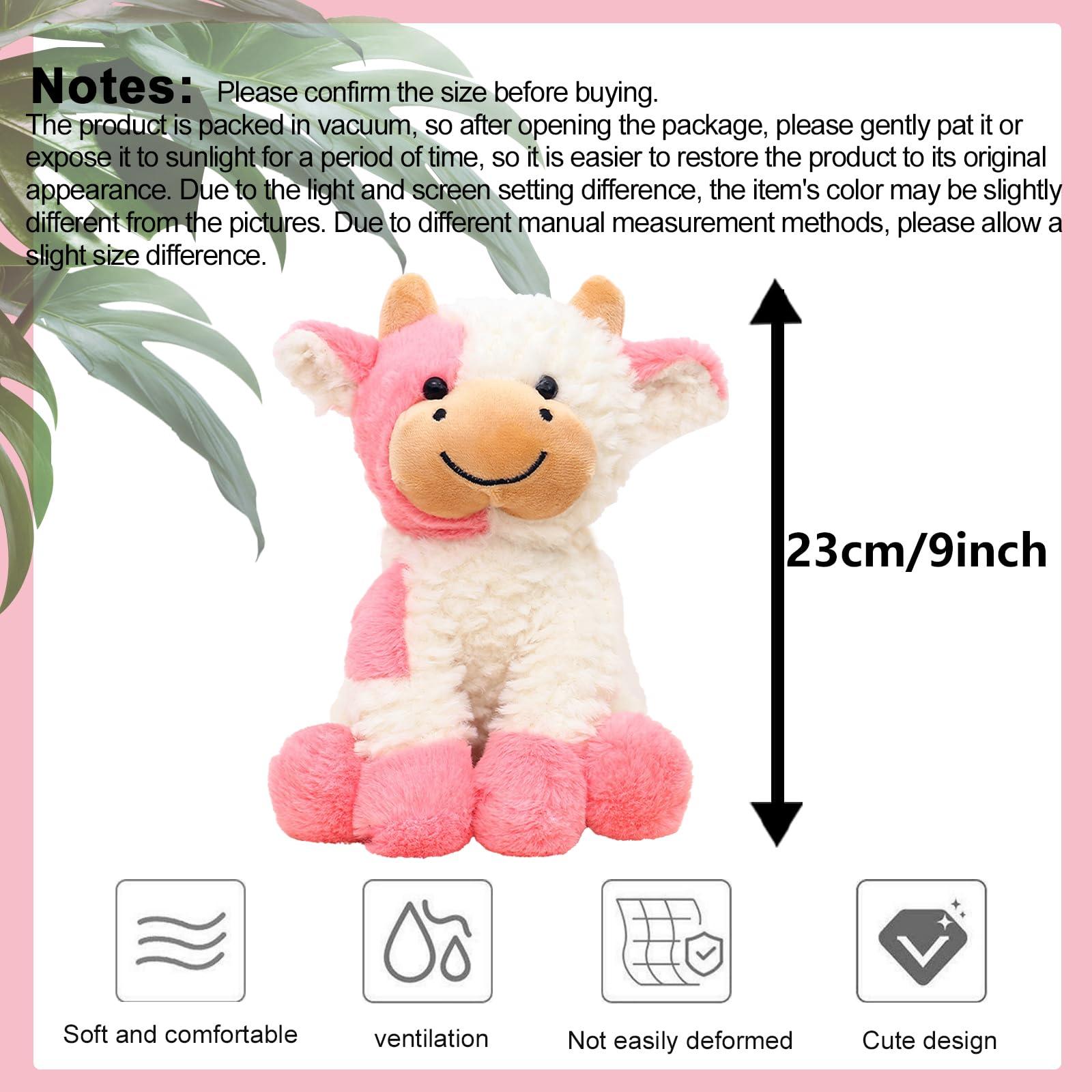 AUCOOMA AUCOOMA Cow Stuffed Animal Adorable Plush Pink Calf Fluffy Plush Doll Birthday Warm Gift for Kids Nursery Girls Toddlers Adults 9\"
