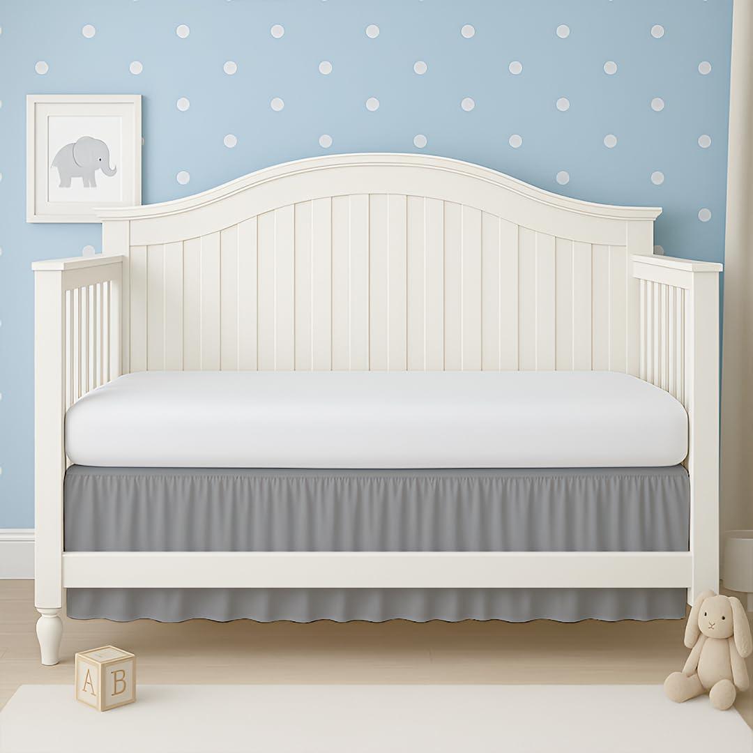 Mattress-Homes Crib Skirt Dust Ruffle, 100% Natural Cotton, Nursery Mini Crib Toddler Bedding Skirt for Baby Boys or Girls,(Light Grey Solid - 24" x 38"/10" Drop)