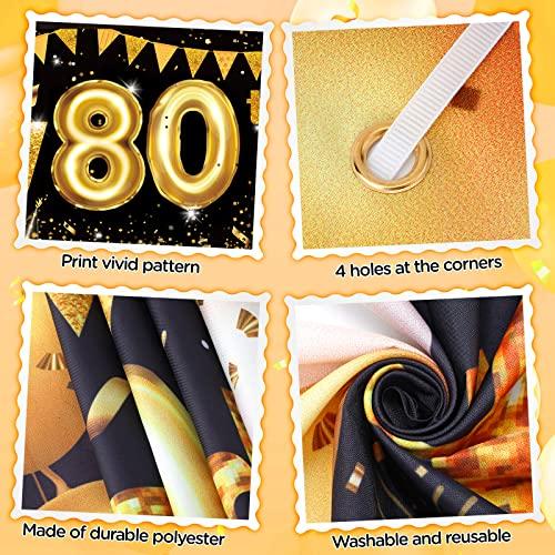RUMIA 80th Birthday Decorations for Men Women Black and Gold, Black Gold Birthday Yard Banner Sign and 18 PCS 80th Happy Birthday Balloons for 80th Anniversary Birthday Party Supplies Outdoor Yard Decor