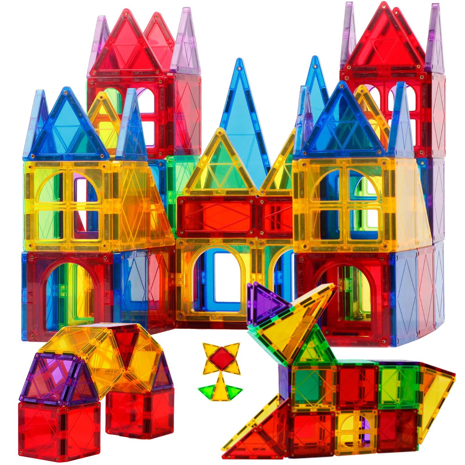 MAGBLOCK MAGBLOCK Magnet Toys Kids Magnetic Building Tiles 100 Pcs 3D Magnetic Blocks Preschool Building Sets Educational Toys for Toddlers Boys and Girls.
