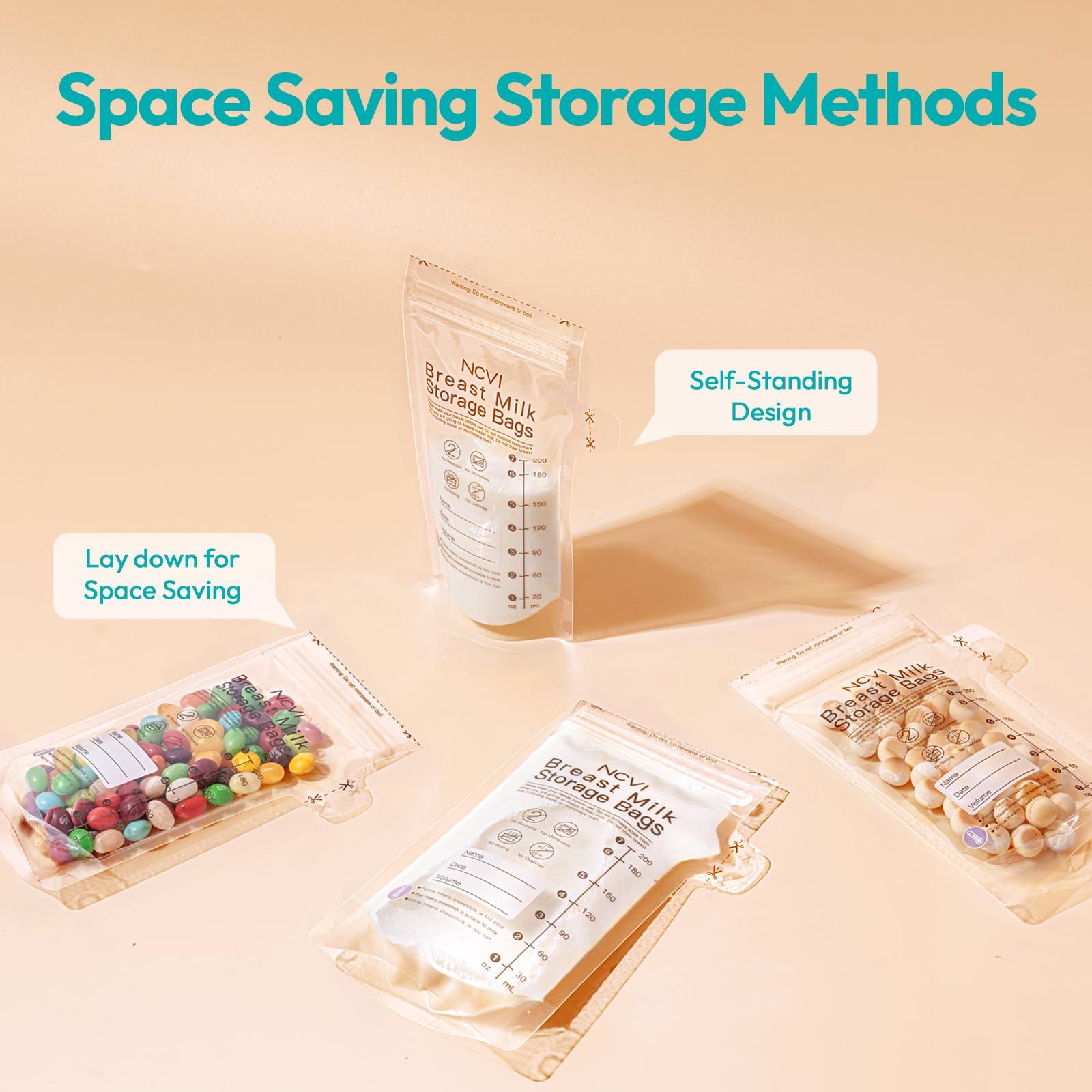 NCVI NCVI Breastmilk Storage Bags, 120 Count Milk Storage Bags for Breastfeeding, 7oz Breast Milk Storage Bags with Temp-Sensing, Doubled-Sealed, Hygienically, Self Standing, Easy Pour Spout, BPA Free