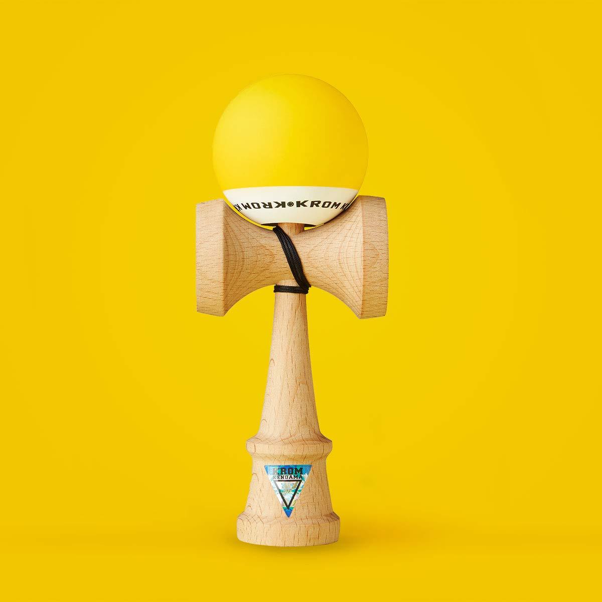KROM KROM - Kendama Toy POP Yellow - High Wood Quality - Extra Strong - for Beginner and Pro - Gift Pack : Extra String + Stickers