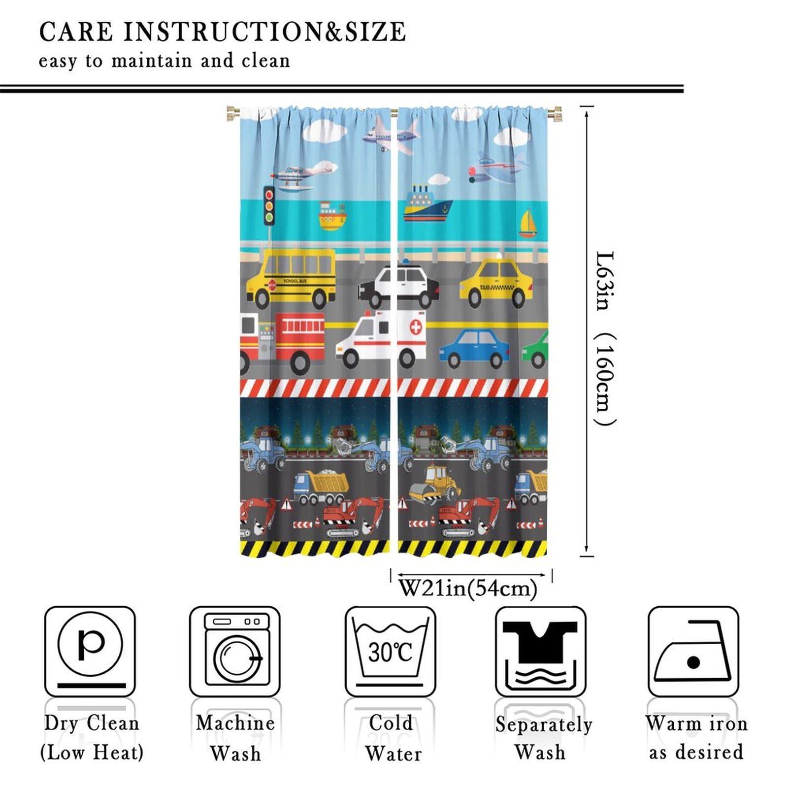 DDCBNS DDCBNS Kids Construction Curtains for Bedroom,Cartoon Colorful Cars Bulldozer Tractor Truck Airplane Ship Print Window Treatments for Boys Baby Room Nursery Study 2 Panels Set,Total Size 42 x 63 Inch