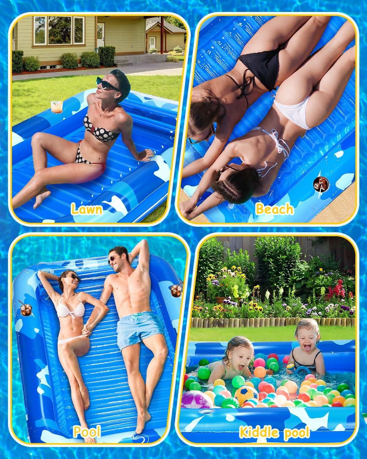 Sebor Sebor Larger Inflatable Tanning Pool Lounger Float, 76" x 47" Thicken Suntan Tub Pool Floats with Removable Backrest & Cupholder, Navy Blue (Blue, X-Large)