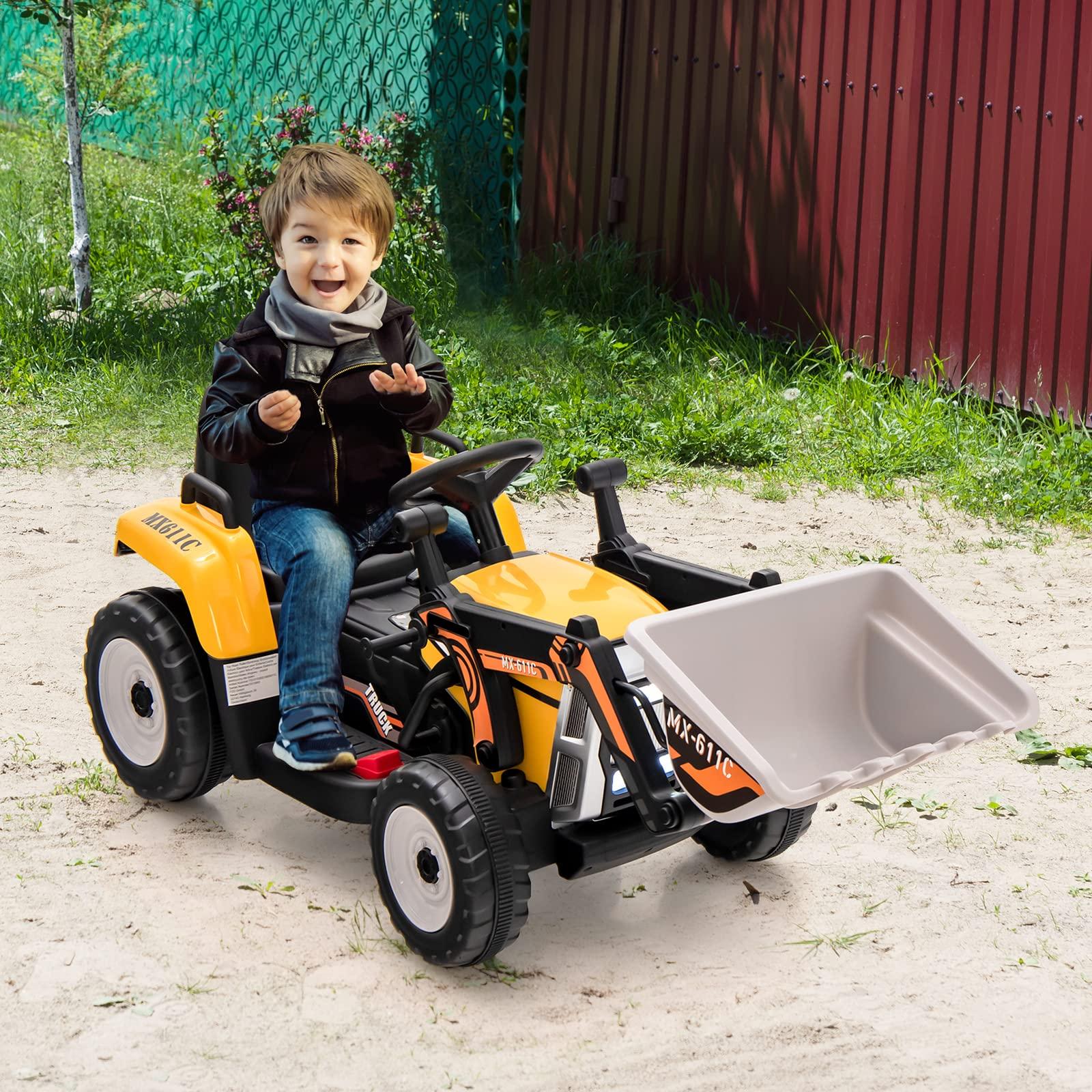 HONEY JOY HONEY JOY Ride On Excavator, 12V Kids Bulldozer Ride On Car w/Remote Control, Electric Construction Vehicle for Kids Digger, 3 Speeds, Adjustable Digging Bucket, Ride On Tractor for Boys Girls(Yellow)