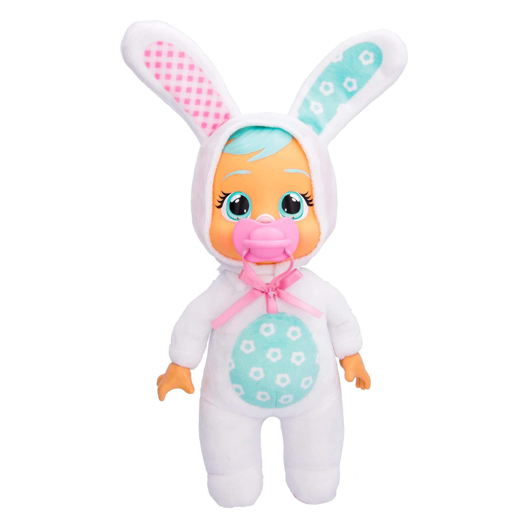 Cry Babies Magic Tears Cry Babies Tiny Cuddles Bunnies Honey - 9 inch Baby Doll, Cries Real Tears, White Bunny Themed Pajama