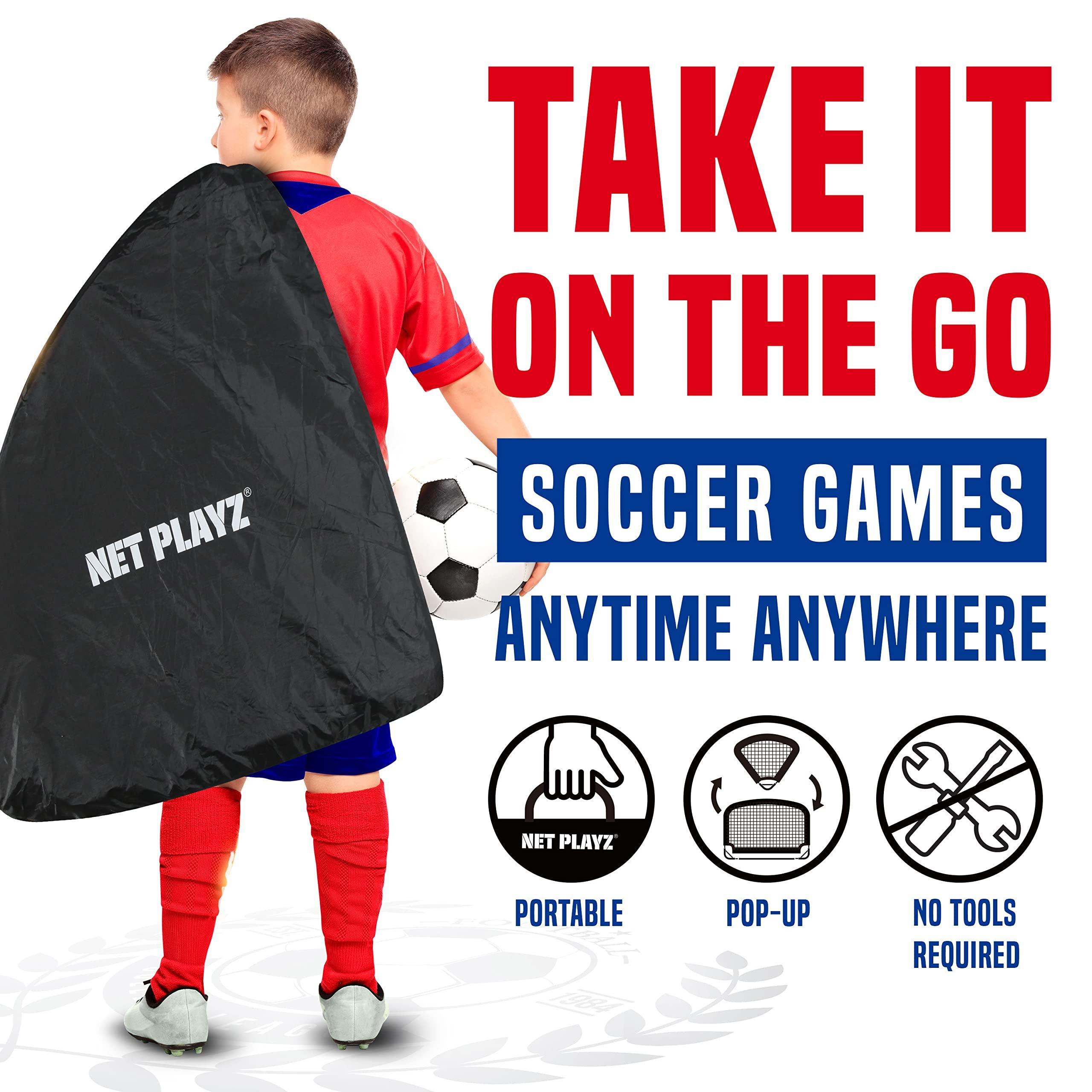 NET PLAYZ Soccer Goals Soccer Net - Kids Pop-up Football Goals for Backyard Practice & Training, Portable Set of 2