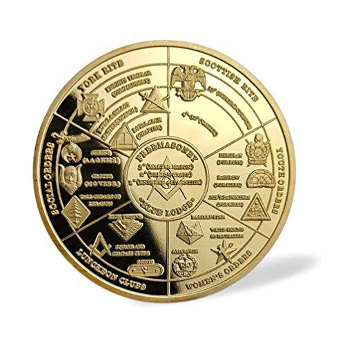 Jokimu Masonic Challenge Coin Gold Plated for Freemason Coin 3D Design with Case