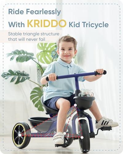 KRIDDO KRIDDO Kids Tricycles Age 24 Month to 4 Years, Toddler Kids Trike for 2.5 to 5 Year Old, Gift Toddler Tricycles for 2-4 Year Olds, Trikes for Toddlers, Blue
