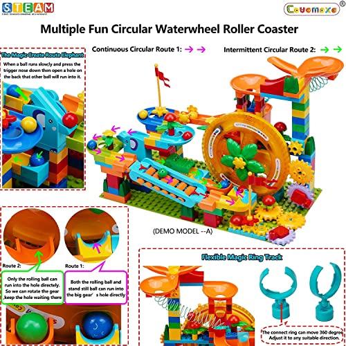 COUOMOXA COUOMOXA Marble Run Building Blocks Compatible with Classic Large Blocks STEM Toy DIY Build&Play Luxury Building Set Kids Gift for Boys Girls Age 5 6 7 8+ (Upgrade Waterwheel Piano Roller Coaster)