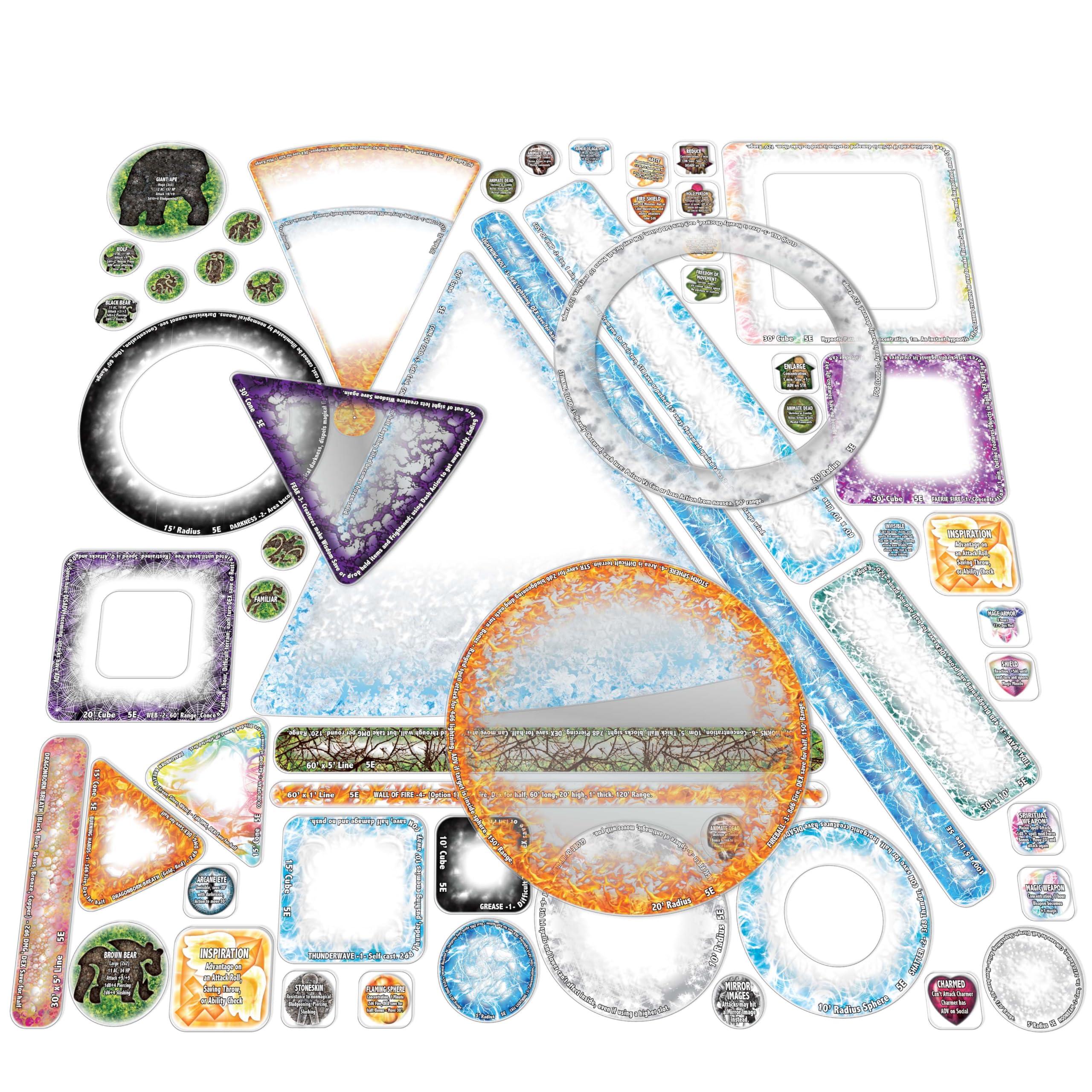 Arcknight Arcknight Spell Effects Templates for D&D 5E; 24pc Markers for AOE Spells with Reference; Condition, Buff, and Summon Tokens; for DND Pathfinder TTRPG