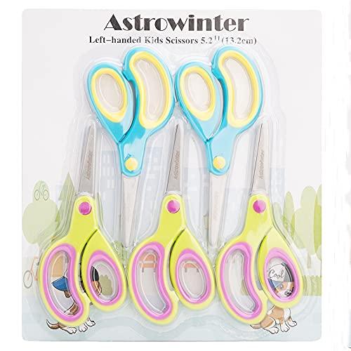 Astrowinter Left-handed Kids Scissors by Astrowinter (Pack of 5, Rounded-tip, 5.2-Inch) - Lefty Soft Touch Blunt School Student Scissors Shears AW-004-B