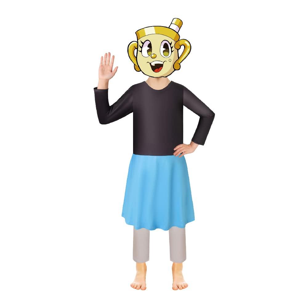Quenny Quenny Halloween Cuphead Adventure Performance Costumes,Children\'s Mugman Cosplay Costumes,Stage Dress Up Costumes.(Black,Large(9-10Y))