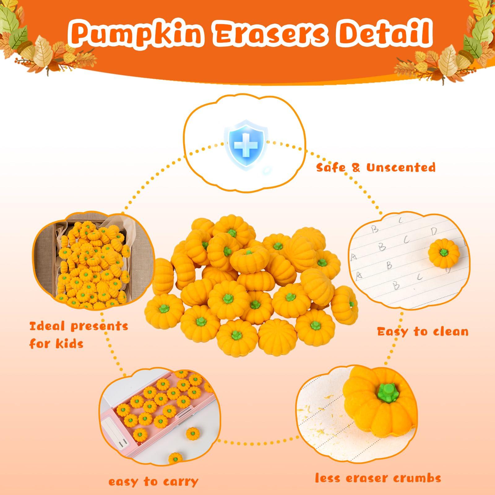 Wolpark Wolpark Pumpkin Erasers Fall 3D Mini Erasers 30pcs Novelty Puzzle Pencil Eraser Halloween Autumn Thanksgiving Party Favor Stationery for Kids Students Treasure Box Classroom Prizes School Supplies