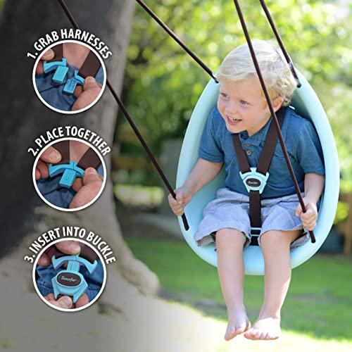 Swurfer Swurfer Kiwi Toddler Swing Comfy Baby Swing Outdoor, 3-Point Adjustable Safety Harness, Safe Quick Click Locking System, Foam-Lined Shell, Blister-Free Rope, Age 9 Months and Up, Blue,Blue2