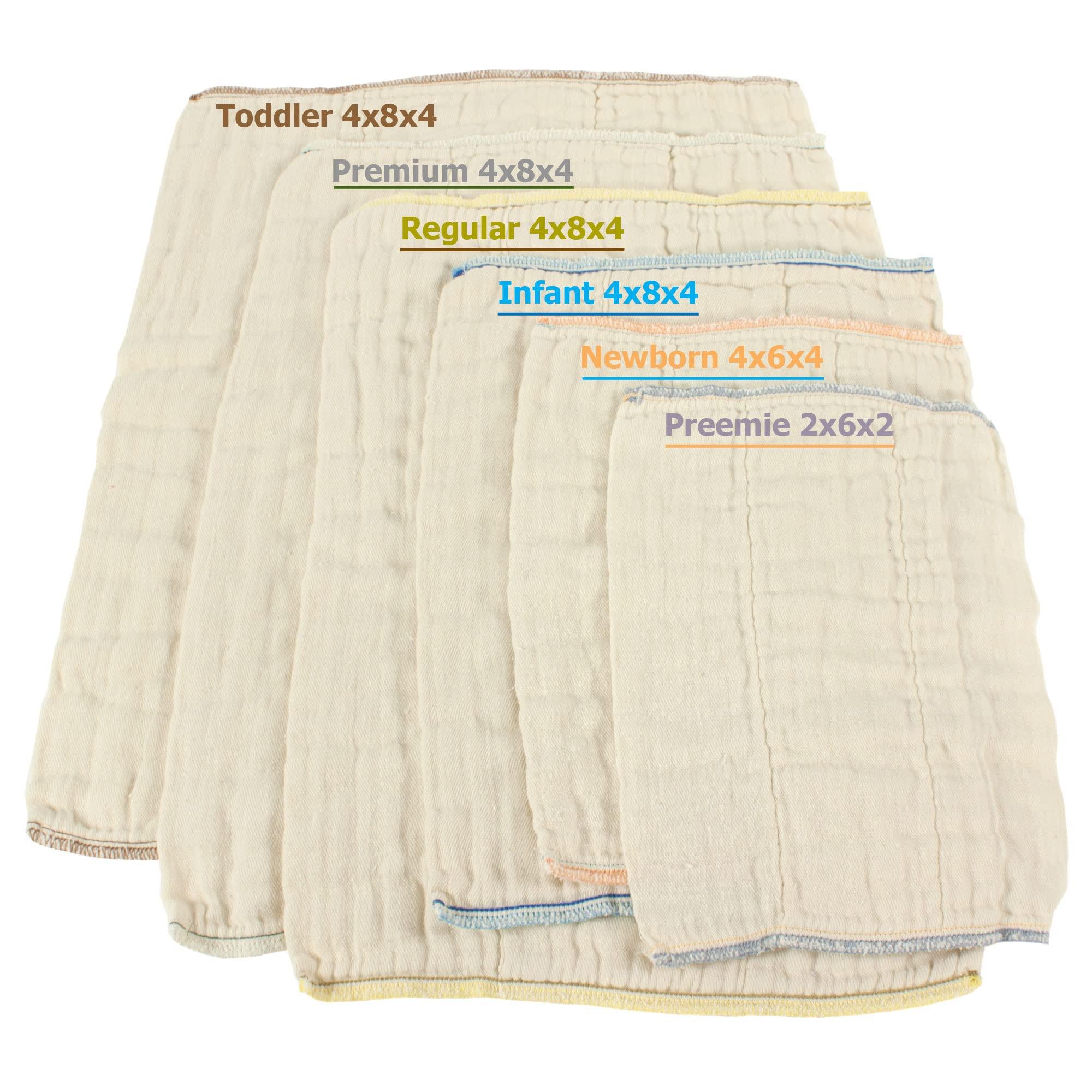 OsoCozy Unbleached Prefold Cloth Diapers by OsoCozy 100% Cotton, Durable, Soft, Absorbent, Sustainable & Economical - 9.5"x13", Fits 4-10 Lbs. - (Preemie 2x6x2)