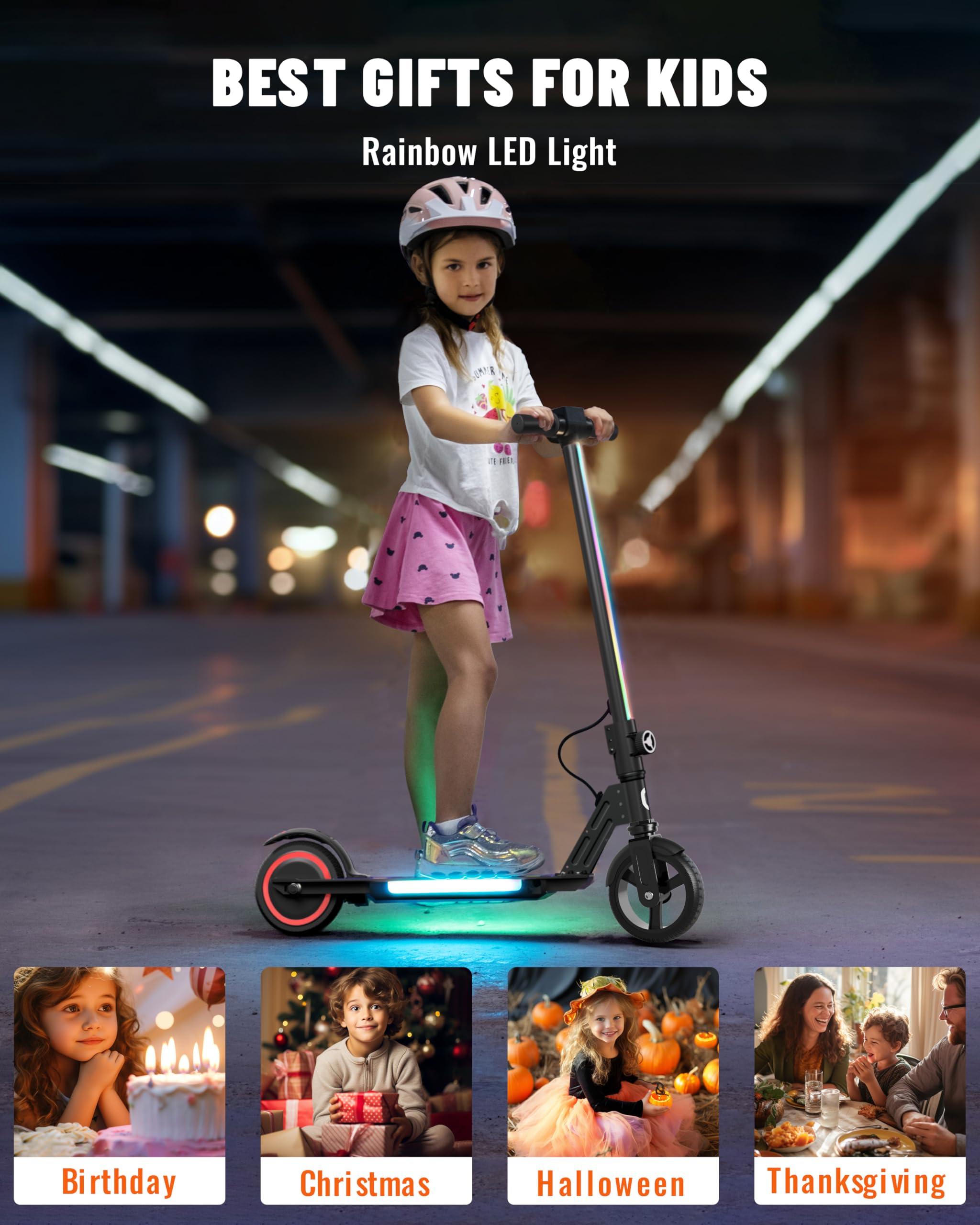SIMATE SIMATE Electric Scooter for Kids, Motorized E-Scooters with Colorful Front Light and Pedal Lights, LED Display & Foldable, Dual Braking System, Top 8.7mph & 5 Miles, Gifts for Kids, Girls, Boys, Teens