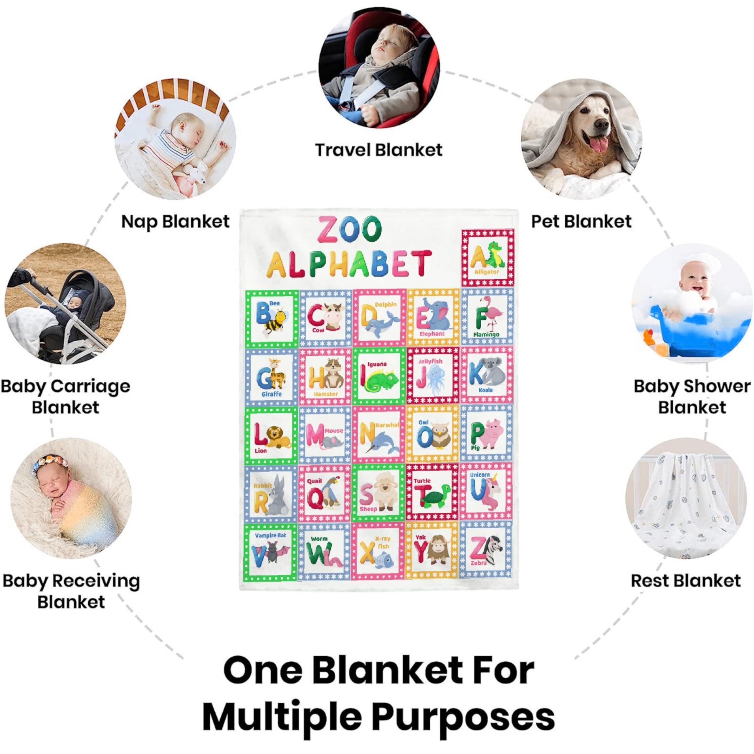 YABUKITA YABUKITA Animal Alphabet Blanket Throw ABC Throw Blanket Educational Learning Throw Blanket Alphabet Nursery Decor for Bedroom Playroom 40x50in for Kids/Child