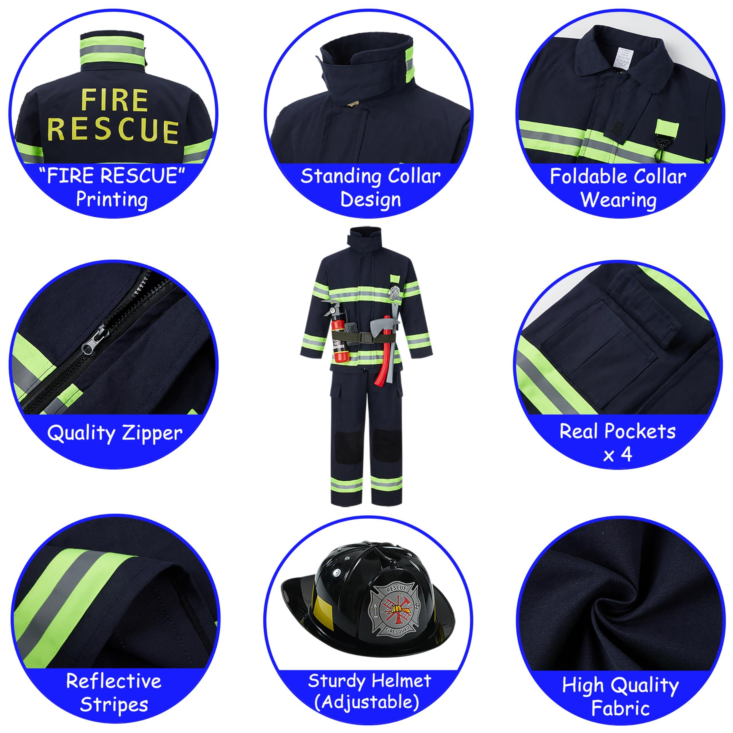 Kosgraiy Kosgraiy Firefighter Costume for Kids,Black Fireman Costume for Boy and Girl,Kds Fire Chief Costume Outfit,Halloween,9pcs,Size S for Children 3-4Years