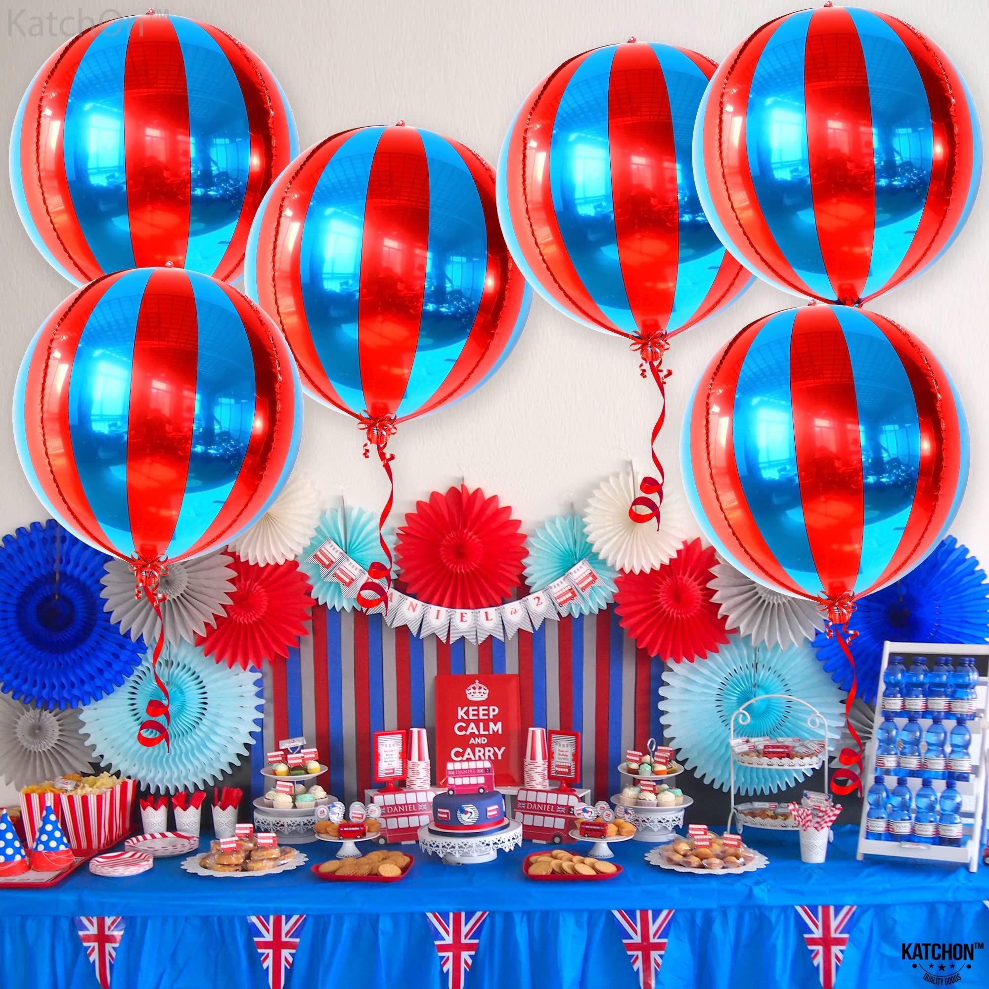 KatchOn Red and Blue Carnival Balloons - Pack of 6, Circus Decorations with Circus Balloons for Circus Party Decorations - Pack of 7 | Carnival Theme Party Decorations | Clown Balloons for Circus Decorations
