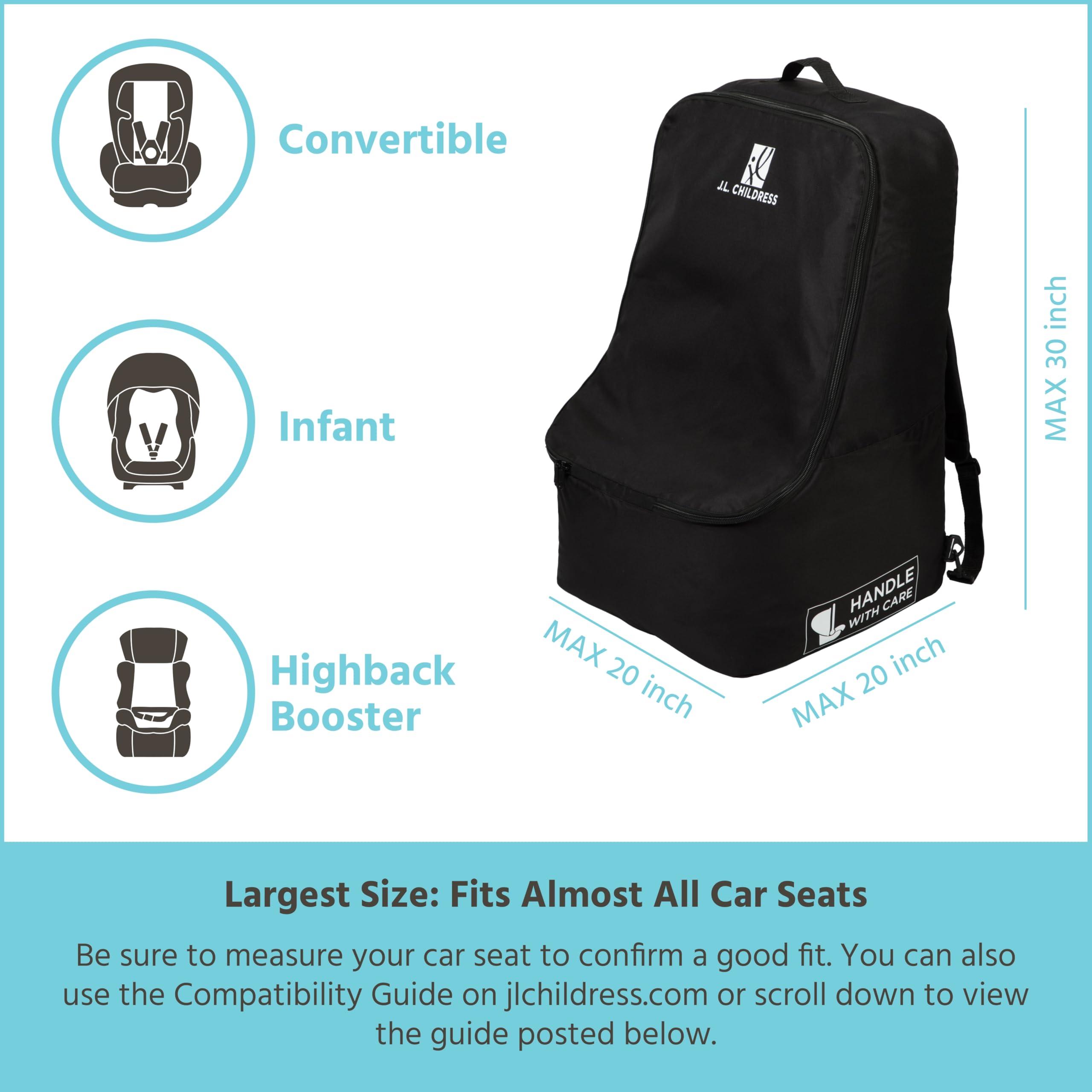 J.L. Childress J.L. Childress DELUXE Backpack Car Seat Travel Bag - PREMIUM - Thicker Padding - Includes AirTag Holder - Airplane Bag for Baby Car Seats - Fits All Car Seats, Infant Carriers & Booster Seats Black