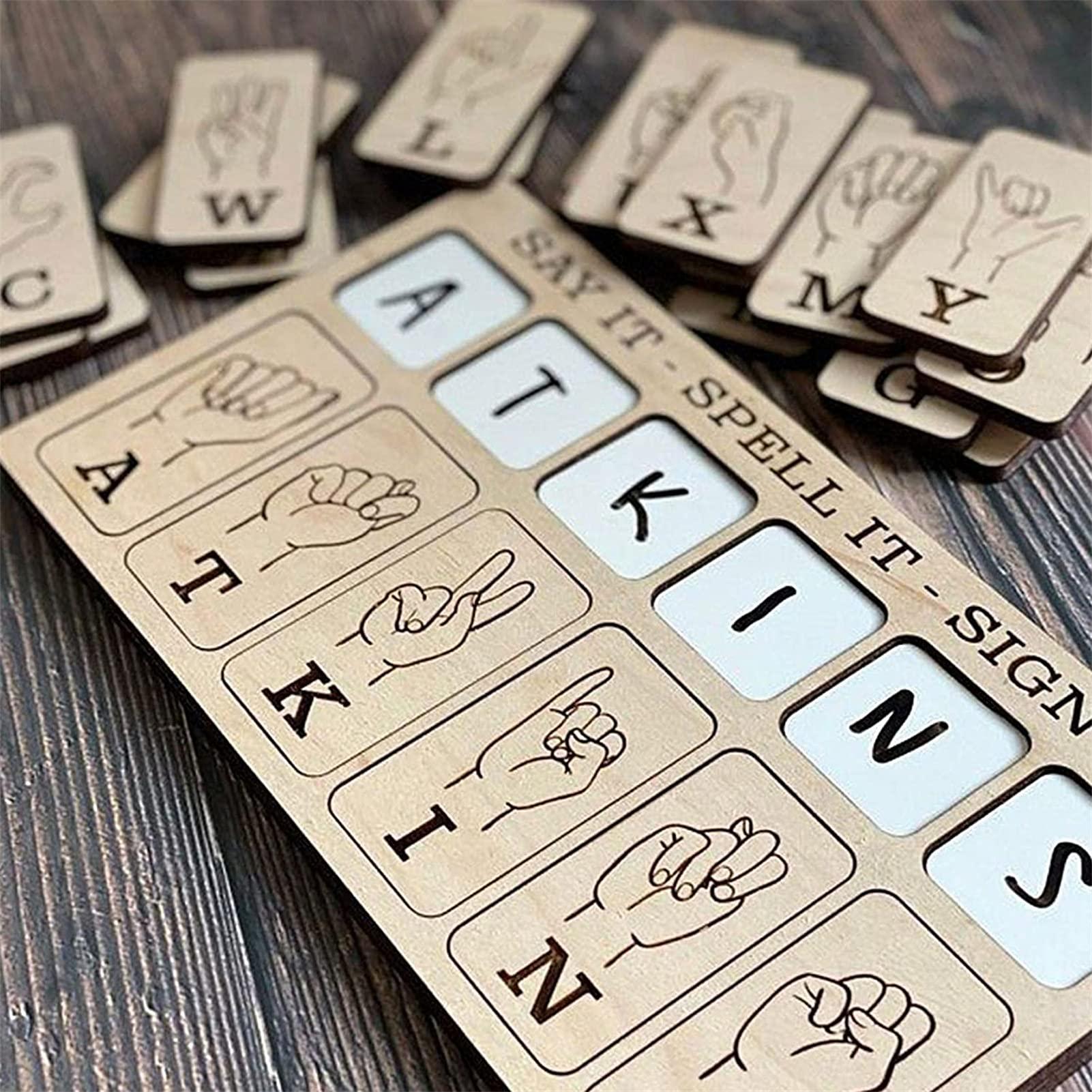 stupidcat Sign Language Puzzle Board Letter Sign Language Learning Board, Reusable Wood Sign Language Flashcards for Alphabet Sign Language Learning, Children Enlightenment Preschool Flashcards, Gift for Kids
