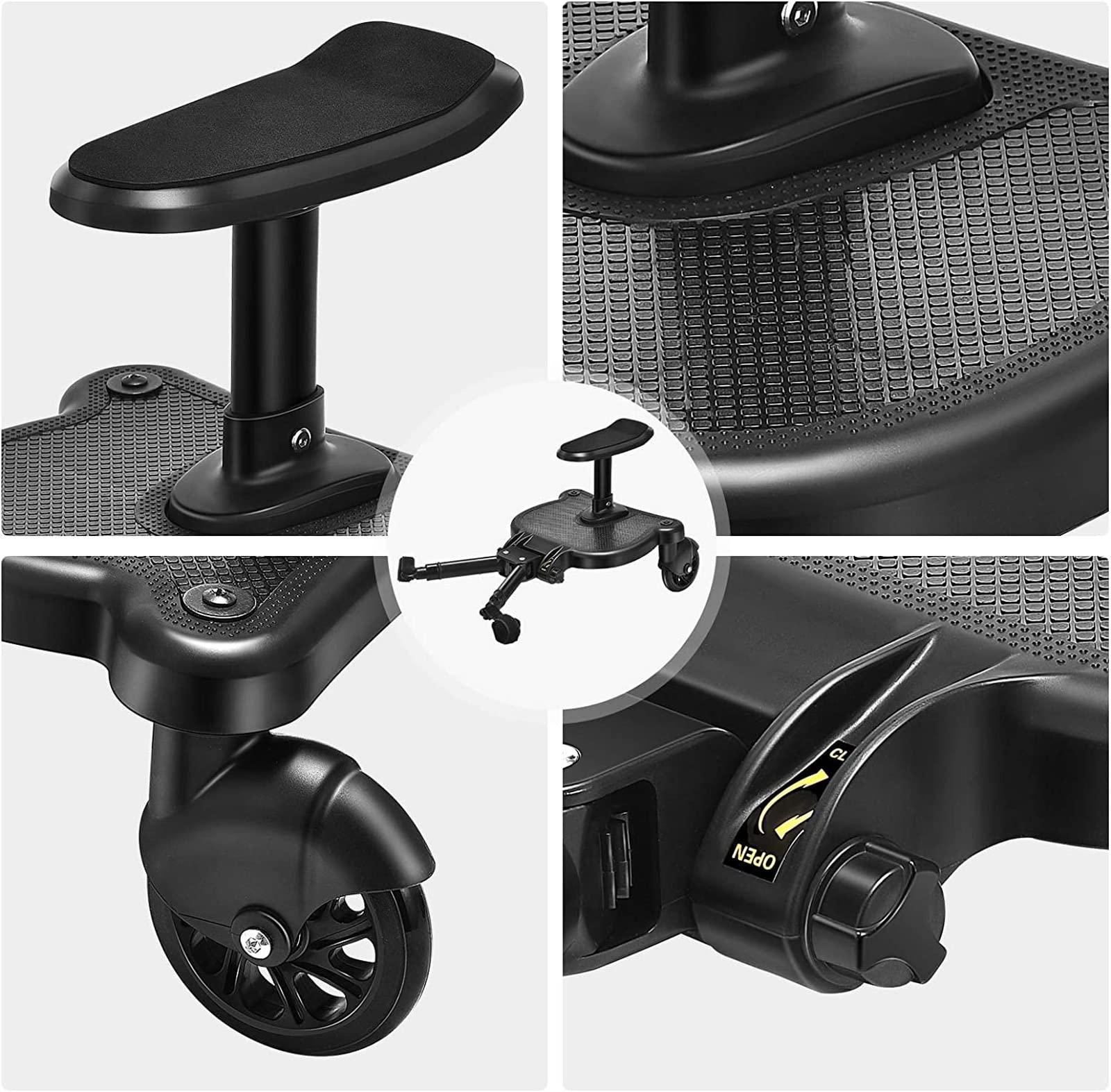 Leefngsun Universal Stroller Board Buggy Board with Detachable Seat, Stroller Glider Board Suitable for Most Brands of Strollers, Stroller Standing Board, Holds Children Up to 55lbs (Black)