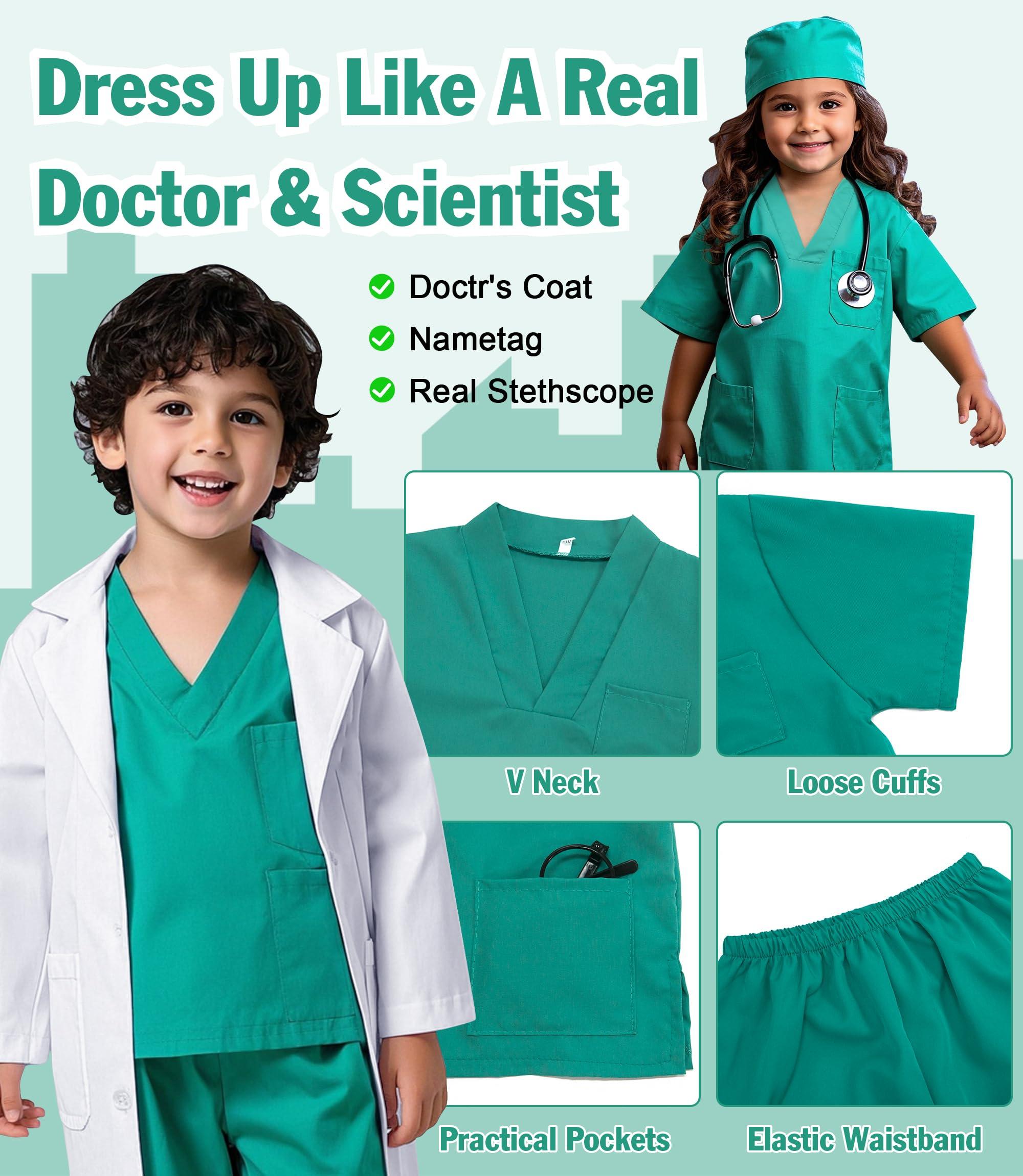 Miltrs Miltrs Doctor Costume For Kids With Real Stethoscope Kids Scrubs Halloween Costumes For Girls Boys Doctor Dress Up