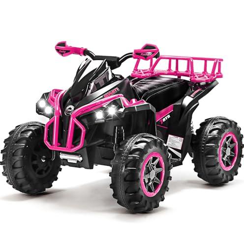 SOAR Soar Remote Control Four Wheeler for Kids - Electirc Toddler 4 Wheeler for Kids 3-6, Ride on ATV 12v Battery Powered, Kids Quad with LED Lights, Music, High Low Speed, USB/TF, Treaded Tires, Pink
