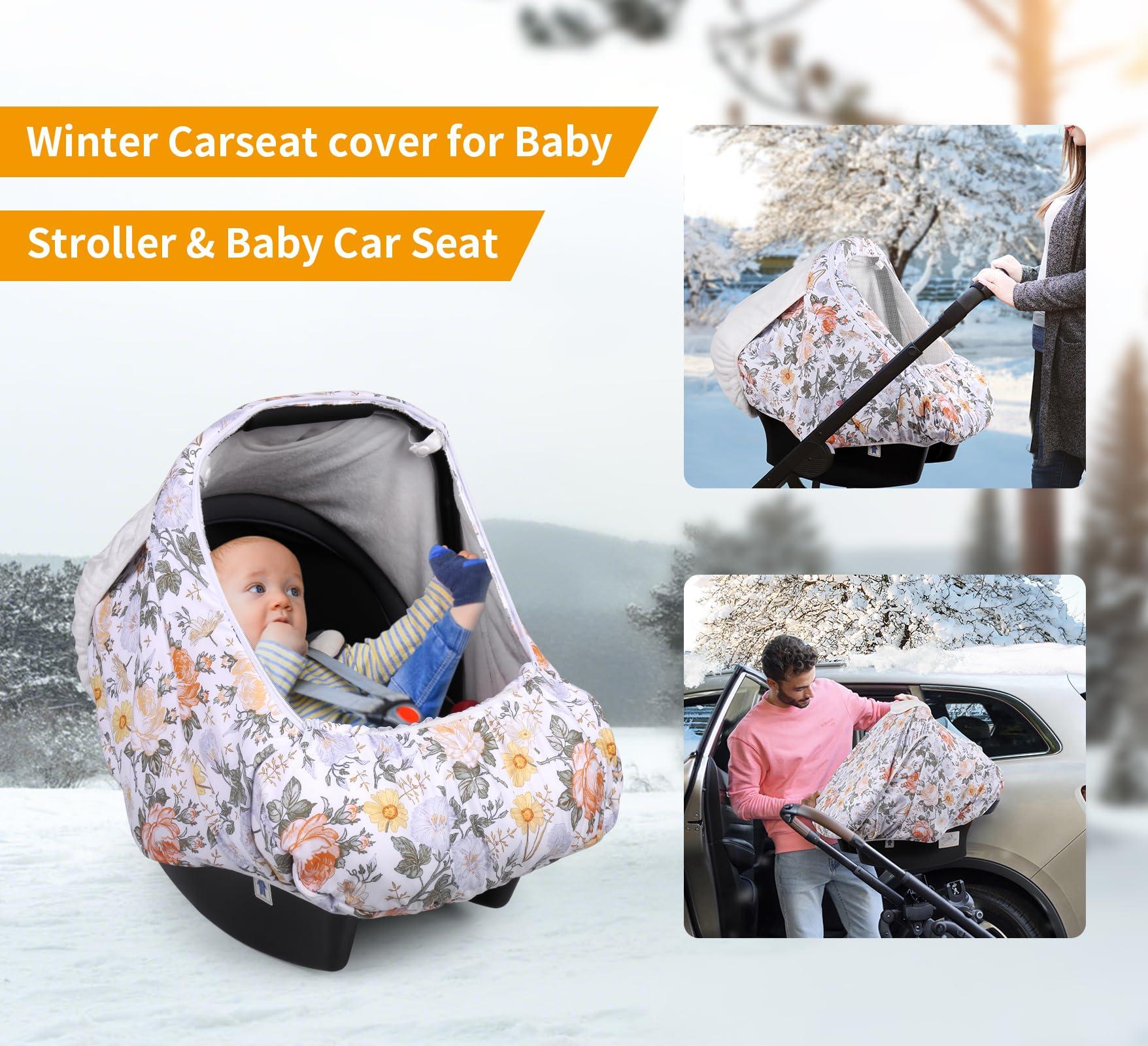 Metplus Metplus 2-in-1 Cozy Baby Car Seat Cover with Fleece Lining - Adjustable Breathable Mesh Window & Pocket, Kick-Proof - Universal Fit for Boys & Girls - Ideal for Cooler Seasons