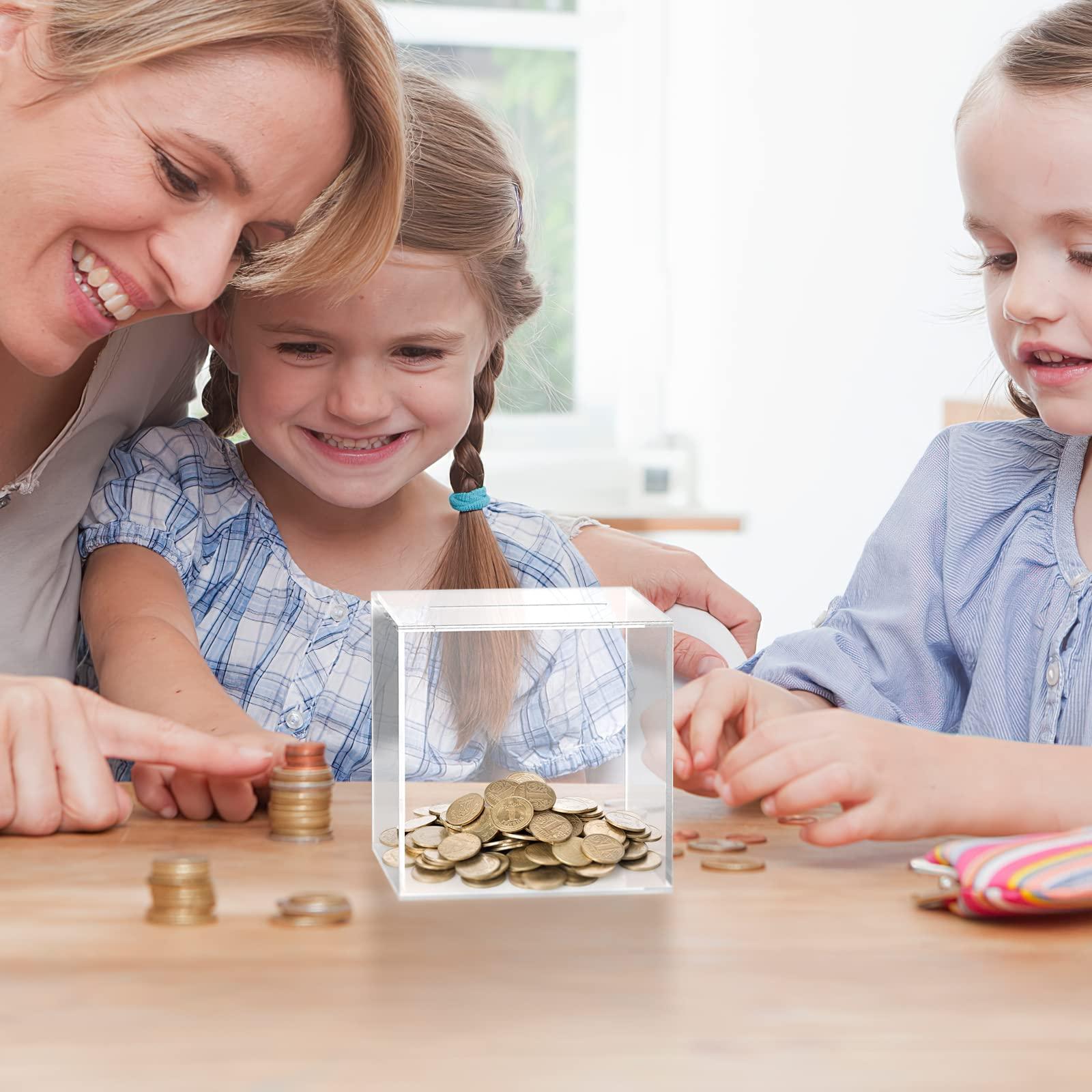SAFIGLE SAFIGLE Clear Piggy Bank Acrylic Money Bank Transparent Coins Saving Pot Cash Container Box Coin Jar for Adults Kids Birthday Gifts Decoration 12cm