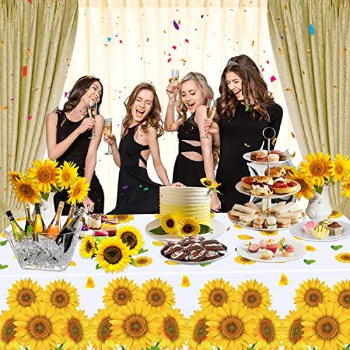 Dvaorc 4 Pack Sunflower Tablecloth 51 x 86 Inch Plastic Rustic Sunflower Tablecloth Sunflower Party Tablecloth Sunflower Birthday Party Table Cloth Sunflower Table Covers for Indoor Outdoor Party Decorations