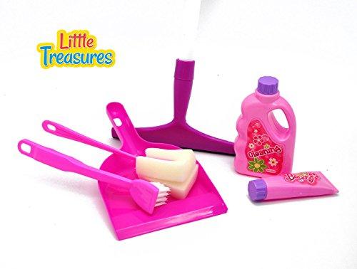 Little Treasures Little Helper Pretend Play Toy Set with dust pan, Mock soap Bottle, mop, Brusher and Viper Cleaner - Educational Cleaning Game for preschoolers 3+ Fun Helping mom kit to Clean Around The House