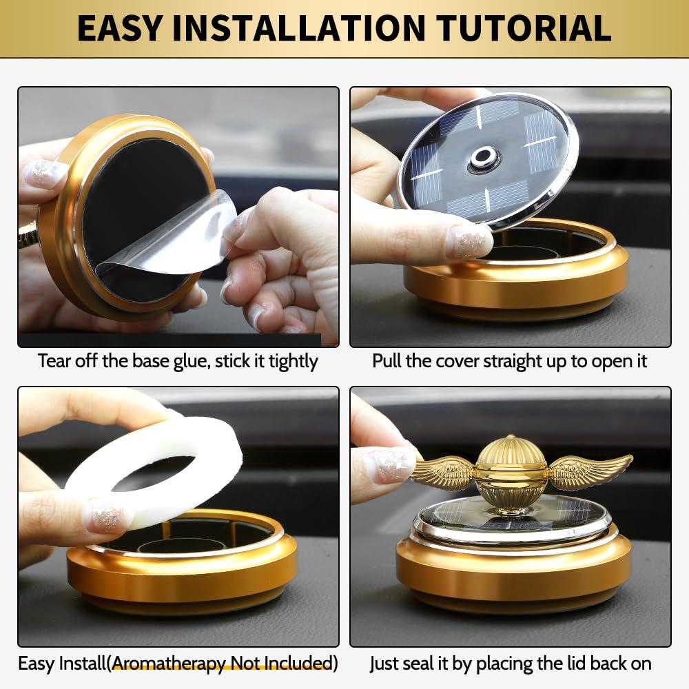 Mechaniker Golden Fidget Spinner Solar Energy Toy, Car Air Freshener Dashboard Decoration Powered by Sunshine, Cool Science Kit Spinning Ball Toy with Solar Panels, Premium Gift for Boyfriend Men Women