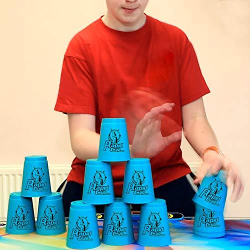 Kuiji Quick Stacks Cups Sports Stacking Cups Speed Training Game Classic Interactive Challenge Competition Party Toy Set of 12 with Carry Bag-Blue