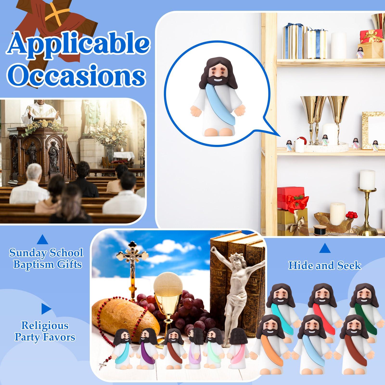 Sumind Sumind 50 Pcs Jesus Toys Original Design Mini Rubber Little Jesus Figurine to Hide and Seek Religious Party Favors Sunday School Craft Baptism Gifts for Easter Egg Stuffers (Comprehensive Colors)
