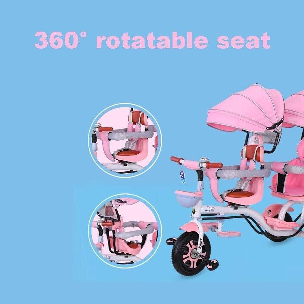 FHISD JHDPH3 Trike Children Tricycle Double Childrens Tricycle 4 In 1 Trike Twin Stroller Comfort TwoSeat 3 Wheel Bicycle For Kid