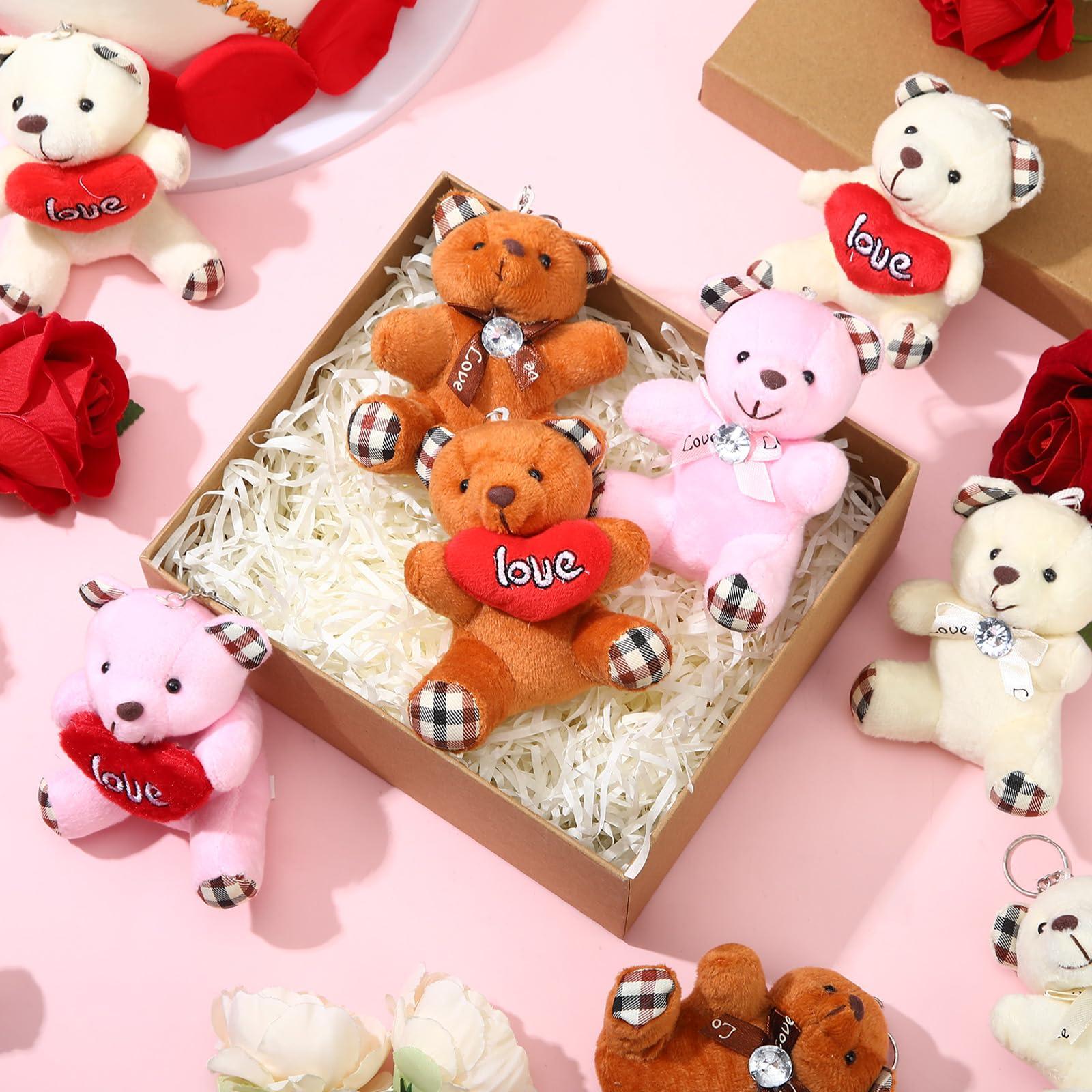 Gemscream Gemscream 12 Pcs Valentine\'s Day Bear Stuffed Animals Bulk 3.5 Inch Soft Plush Bears Doll with Bow Love Heart Cute Bear Baby Shower Decorations Soft Plush Toy for Wedding Birthday Gift Party Favor